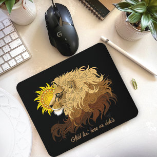 Lion black Yellow Mandala Sun Mouse Pad