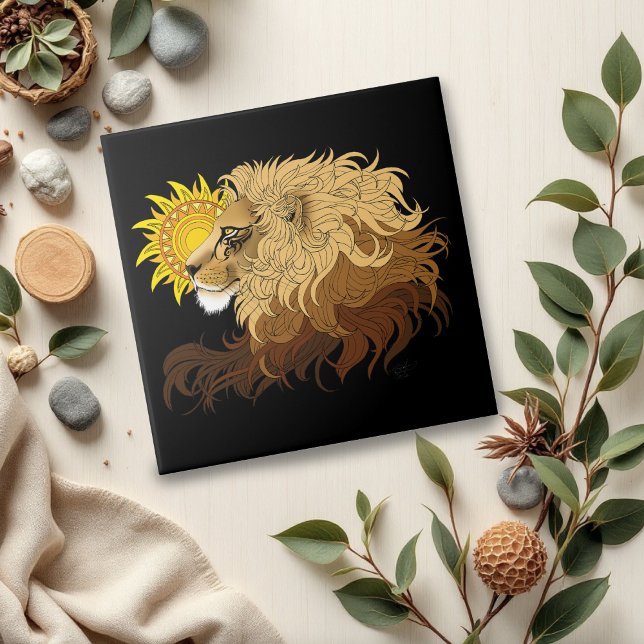 Lion Black Yellow Mandala Sun Tile (Creator Uploaded)