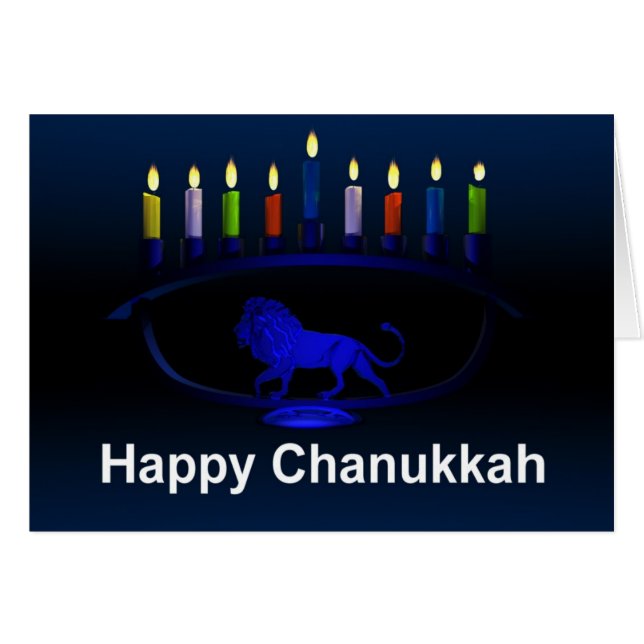 Lion bleu Menorah (Devant horizontal)