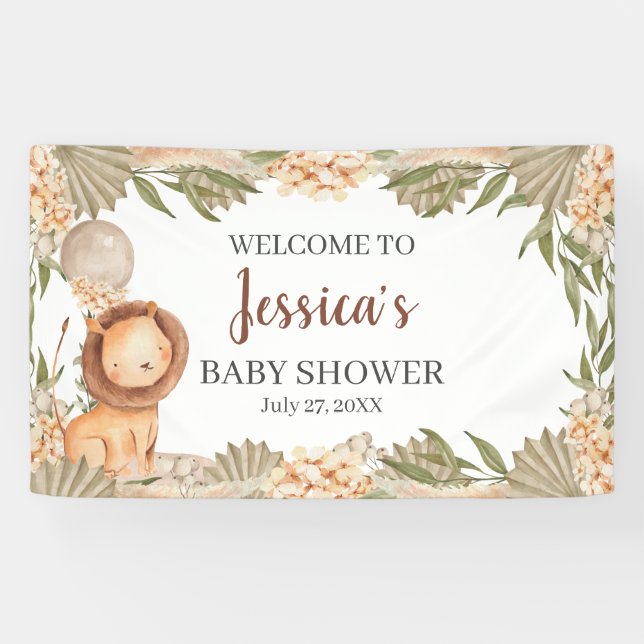 Lion Boho pampas Grass baby shower Welcome banner (Horizontal)