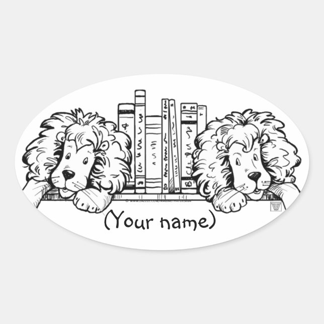Lion Book Ends Personalized Oval Sticker (Front)