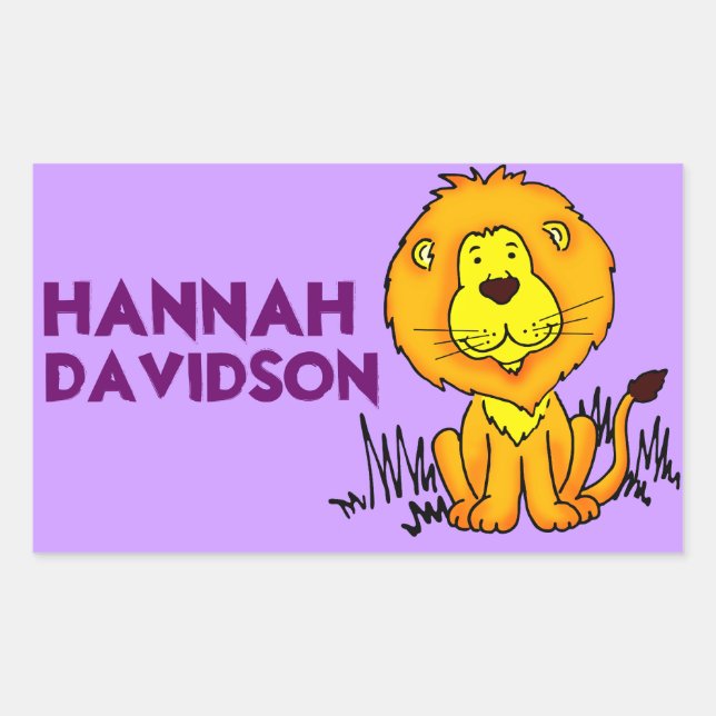 Lion book plate name purple id label sticker (Front)