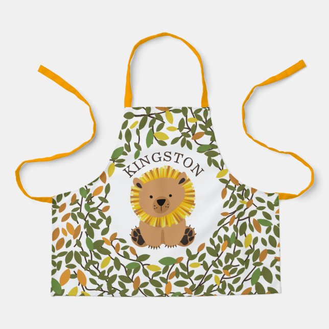 Lion Botanical Greenery Kids Apron (Front)