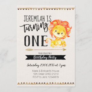 Lion Boy First Birthday Party Invitation