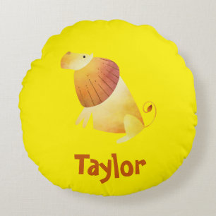Lion Bright Yellow Round Pillow