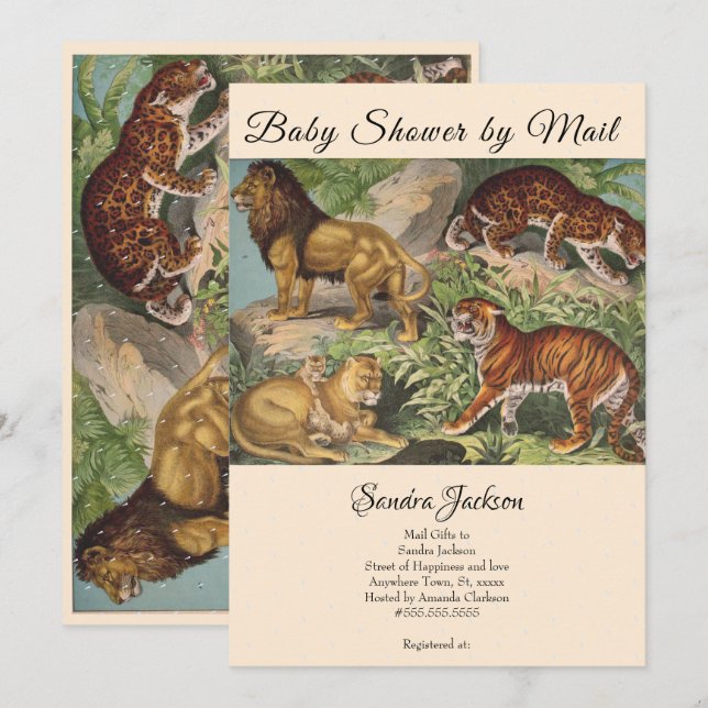 Lion cat jungle Gender neutral Baby Shower by Mail Invitation (Front/Back)