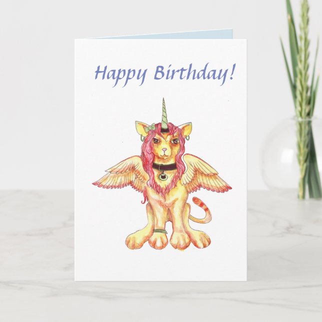 Lion Cat Unicorn Carte d'anniversaire (Devant)