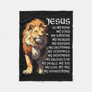 Lion Christian Jesus Is My King, God, Lord, And Sa Fleece Blanket