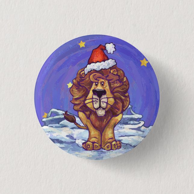 Lion Christmas 1 Inch Round Button (Front)