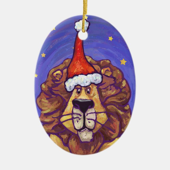 Lion Christmas Ceramic Ornament (Front)