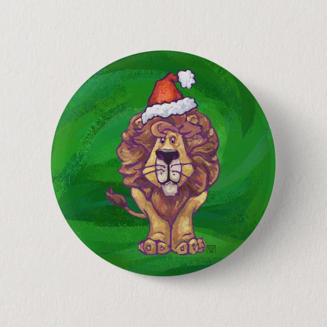 Lion Christmas On Green 2 Inch Round Button (Front)