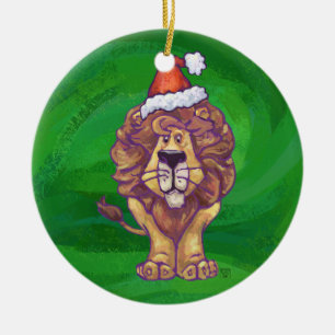 Lion Christmas On Green Ceramic Ornament