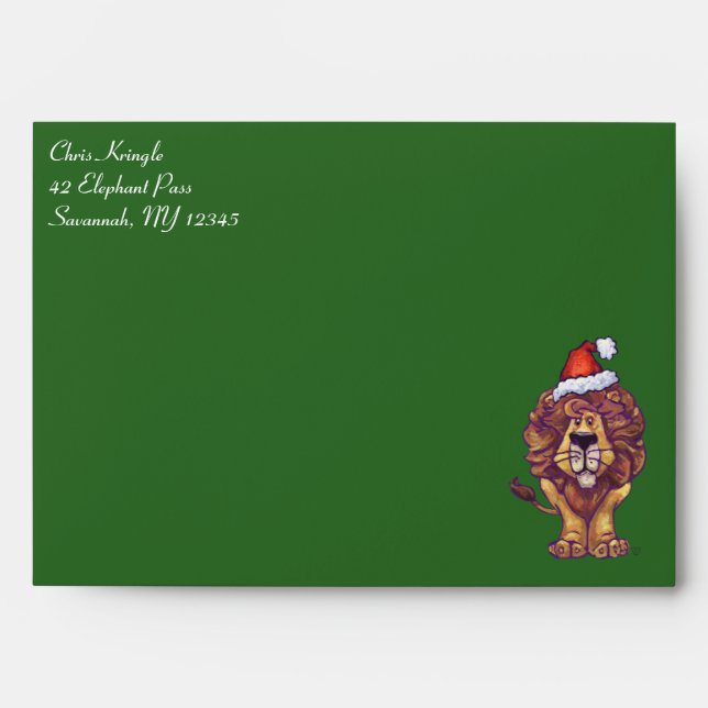 Lion Christmas On Green Envelope (Front)