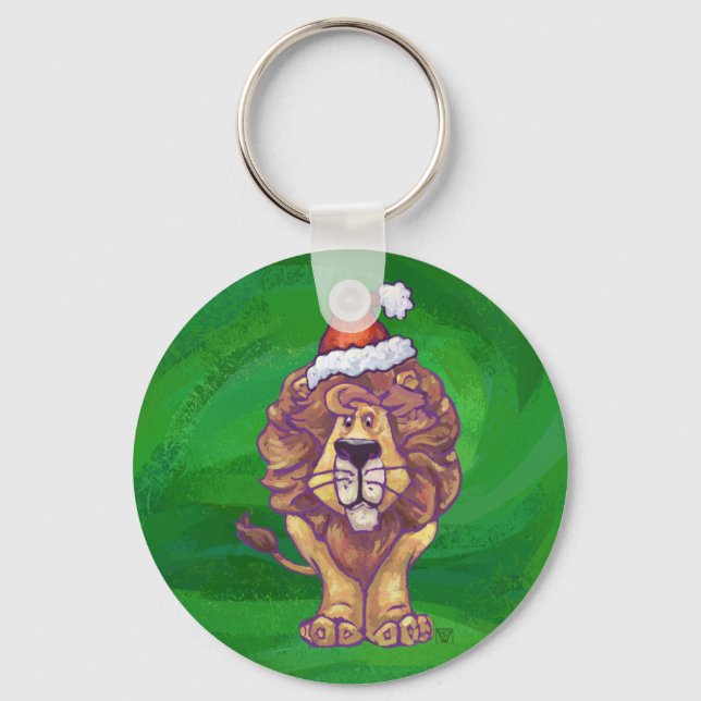 Lion Christmas On Green Keychain (Front)