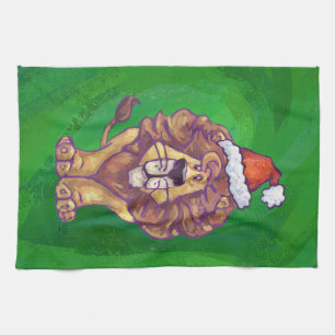 Lion Christmas On Green Kitchen Towel