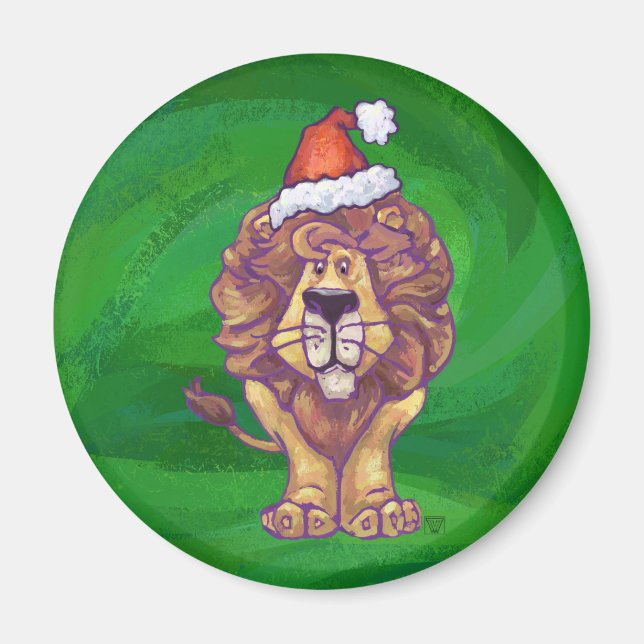 Lion Christmas On Green Magnet (Front)