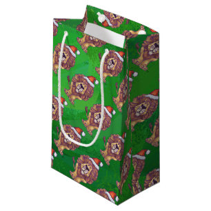 Lion Christmas On Green Small Gift Bag