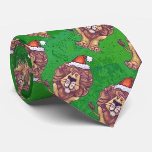 Lion Christmas On Green Tie