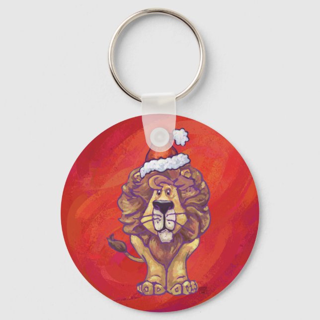 Lion Christmas On Red Keychain (Front)