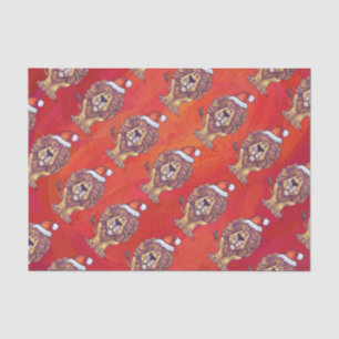 Lion Christmas On Red Tissue Paper