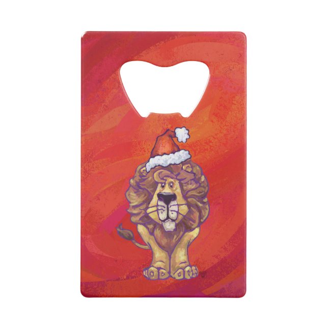 Lion Christmas On Red Wallet Bottle Opener (Front)
