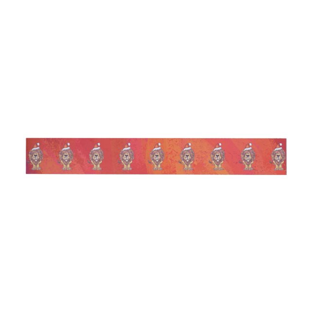 Lion Christmas On Red Wraparound Address Label (Individual)