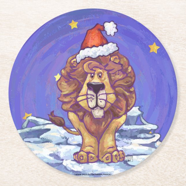 Lion Christmas Round Paper Coaster (Front)