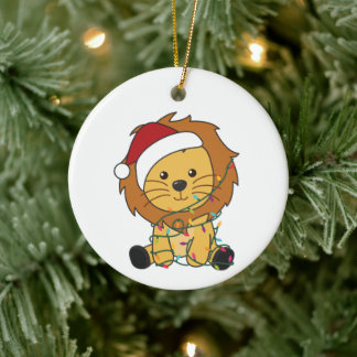 Lion Christmas Snow Winter Animals Lions Adult Clo Ceramic Ornament