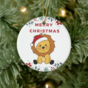 Lion Christmas Snow Winter Animals Lions Ceramic O Ceramic Ornament