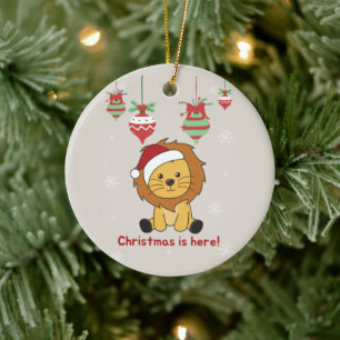 Lion Christmas Snow Winter Animals Lions Ceramic O Ceramic Ornament