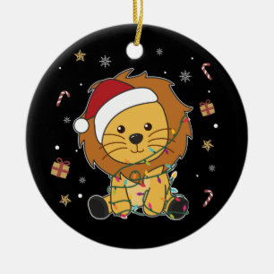 Lion Christmas Snow Winter Animals Lions Ceramic O Ceramic Ornament