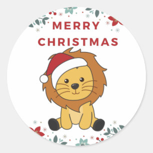 Lion Christmas Snow Winter Animals Lions Classic R Classic Round Sticker