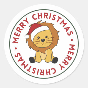 Lion Christmas Snow Winter Animals Lions Classic R Round Sticker