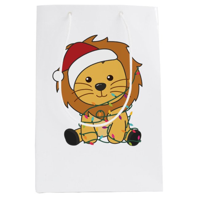 Lion Christmas Snow Winter Animals Lions Medium Gift Bag (Front)