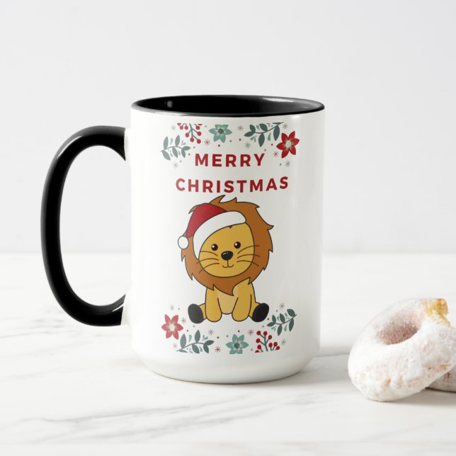 Lion Christmas Snow Winter Animals Lions Mug (With Donut)