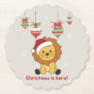 Lion Christmas Snow Winter Animals Lions Paper Coa Paper Coaster