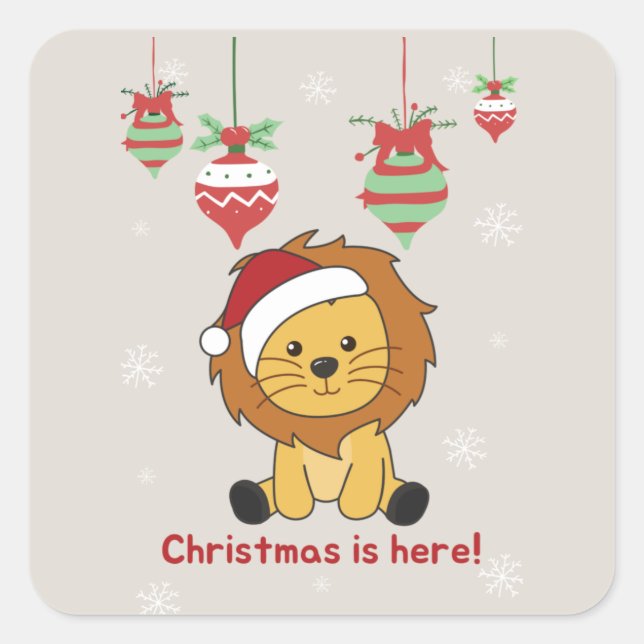 Lion Christmas Snow Winter Animals Lions Square St Square Sticker (Front)