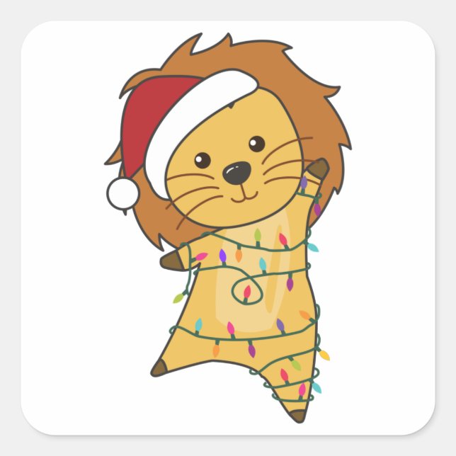 Lion Christmas Snow Winter Animals Lions Square Sticker (Front)