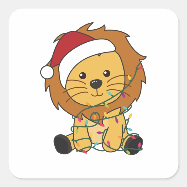 Lion Christmas Snow Winter Animals Lions Square Sticker (Front)