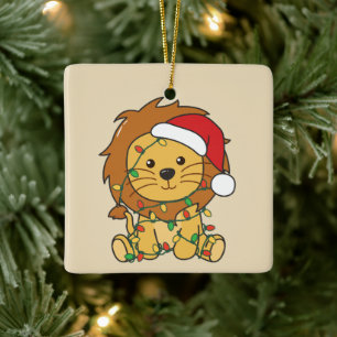 Lion Christmas Winter Animals Holiday Lions Ceramic Ornament