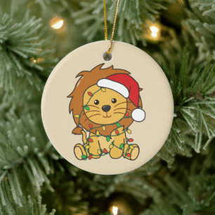 Lion Christmas Winter Animals Holiday Lions Ceramic Ornament