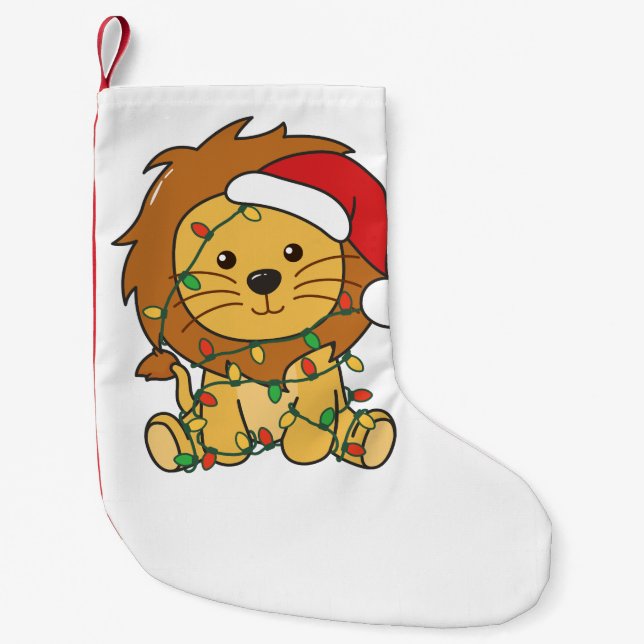Lion Christmas Winter Animals Holiday Lions Small Christmas Stocking (Front)