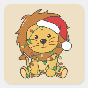 Lion Christmas Winter Animals Holiday Lions Square Sticker