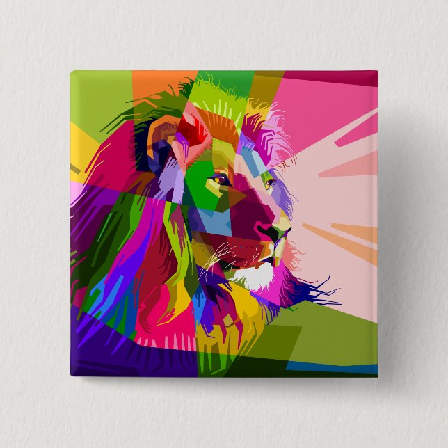 Lion Colourful Prismatic Pop Art Design 2 Inch Square Button (Front)