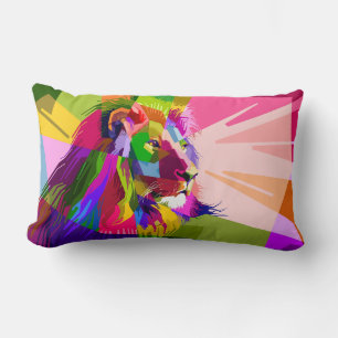 Lion Colourful Prismatic Pop Art Design-62501 Lumbar Pillow