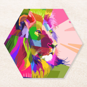 Lion Colourful Prismatic Pop Art Design-62501 Paper Coaster