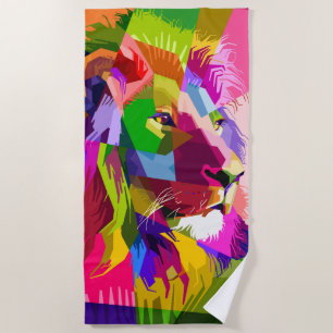 Lion Colourful Prismatic Pop Art Design Beach Towel
