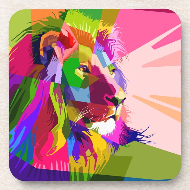 Lion Colourful Prismatic Pop Art Design Coaster (Front)