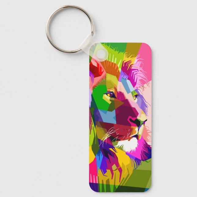 Lion Colourful Prismatic Pop Art Design Keychain (Front)