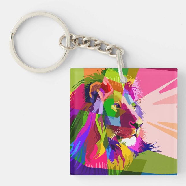Lion Colourful Prismatic Pop Art Design Keychain (Front)